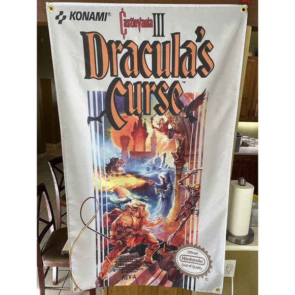 CASTLEVANIA III Dracula's Curse Nintendo NES Boxart 5' Simon Belmont Flag Poster